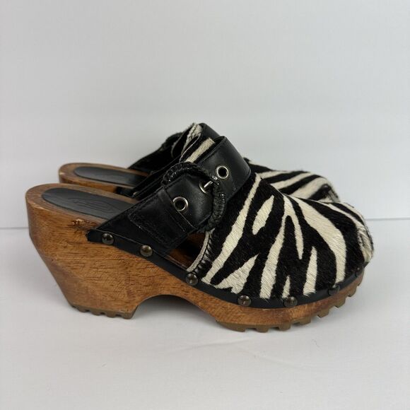 London Underground Clogs Calf Hair Zebra Print Slip On Mules EU 35 US 4-4.5 - Picture 3 of 10